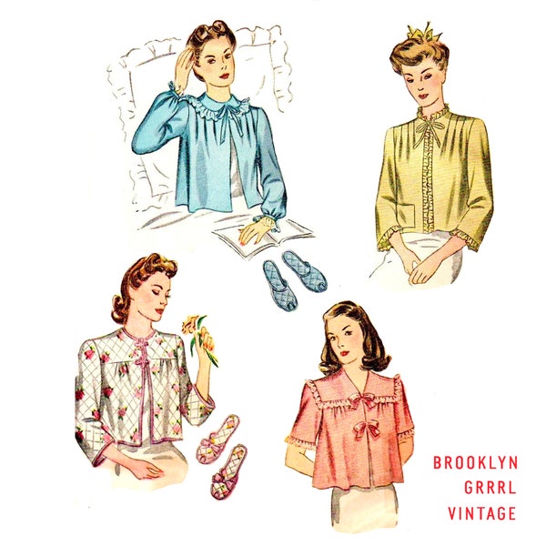 Bust 38 / PDF Pattern 40s Bed Jacket & Slippers, Digital Sewing Pattern, Vintage 40s