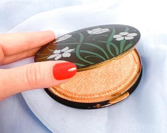 Vintage Art Deco Puderdose | Rex Fifth Allee Green Floral Compact