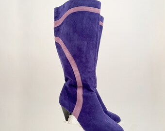 Women Purple Faux Suede Kitten Heel