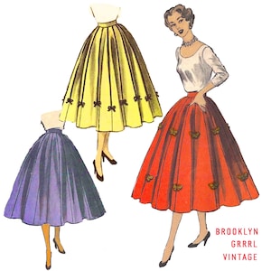 Patrón de costura para falda circular de los años 50: diseño de paneles con ribetes (patrón de papel)