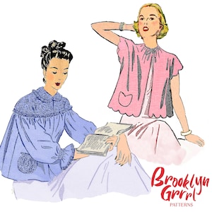 1940s Bed Jacket Sewing Pattern Bust 36–38 – Vintage Loungewear Bed Jacket, PDF Pattern Instant Download