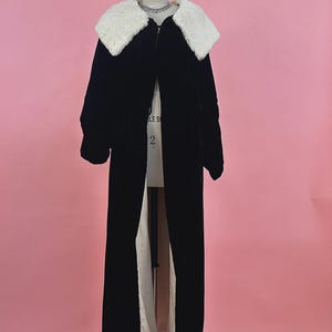 1920-30s Velvet Coat with White Ermine Fur Collar / Waist up to 34&quot;