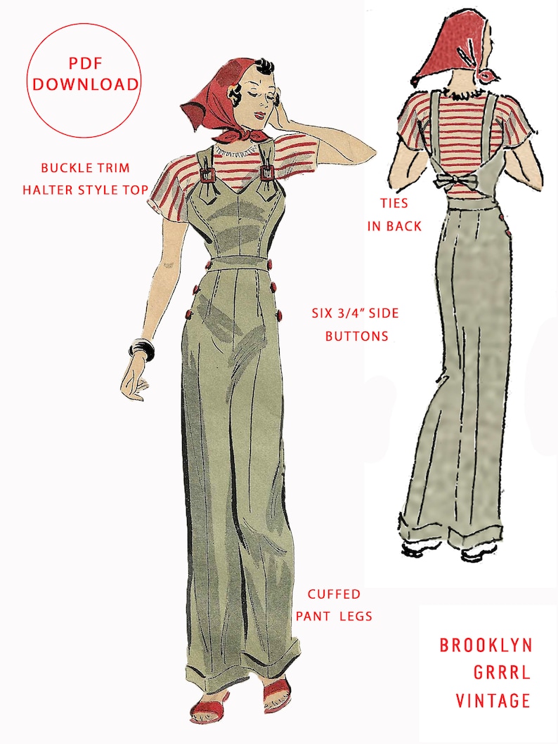 Vintage Sewing Pattern 1930s Overalls or Trousers / Bust 38 / PDF ...