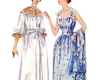 1950s Nightgown Sewing Pattern Bust 34 – Vintage Nightgown, Negligee, Lingerie Sleepwear, PDF Pattern