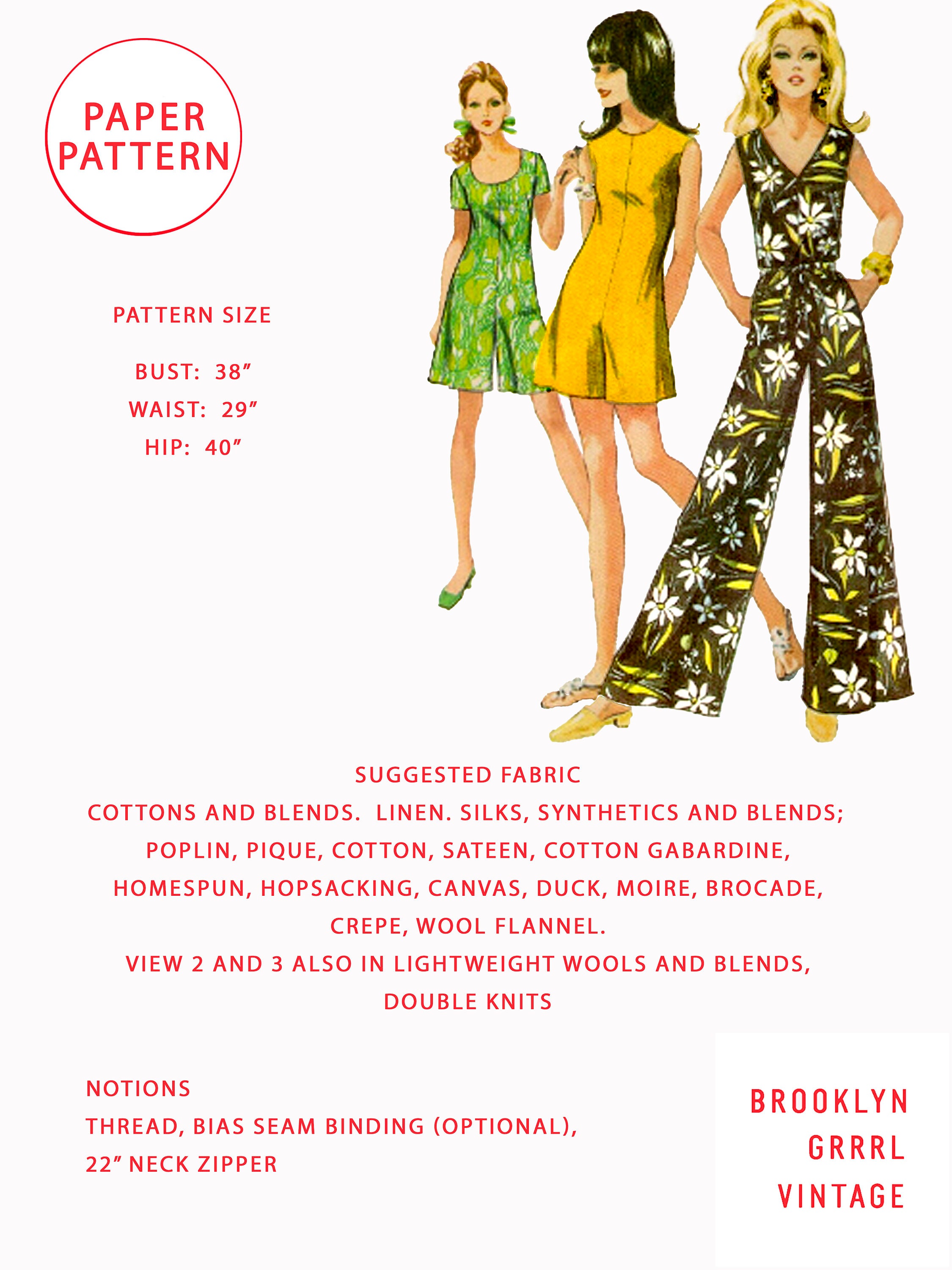Vintage Sewing Pattern 1970s Jumpsuit or Romper / Bust 38 / PAPER ...