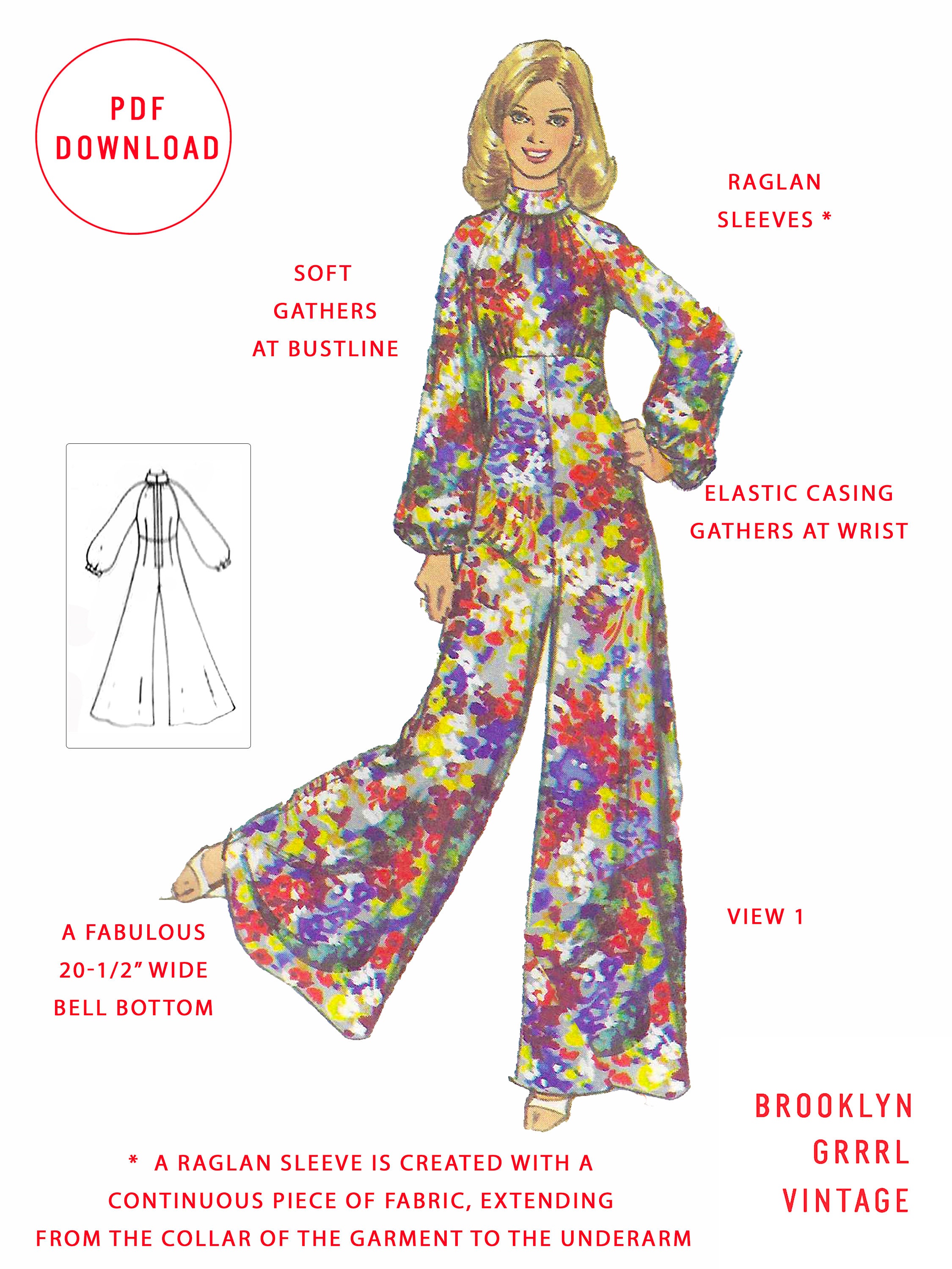 1970s Jumpsuit Pattern - Bust 34 – (PDF) - Etsy