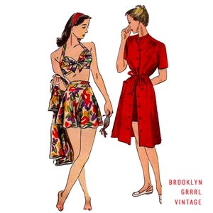 Vintage Sewing Pattern 1940 Swimsuit with Coverup / Bust 34 / PDF Pattern / Instant Download