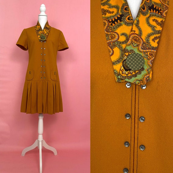 60s Mod Vintage Dress with Matching Scarf/ 1960s M
