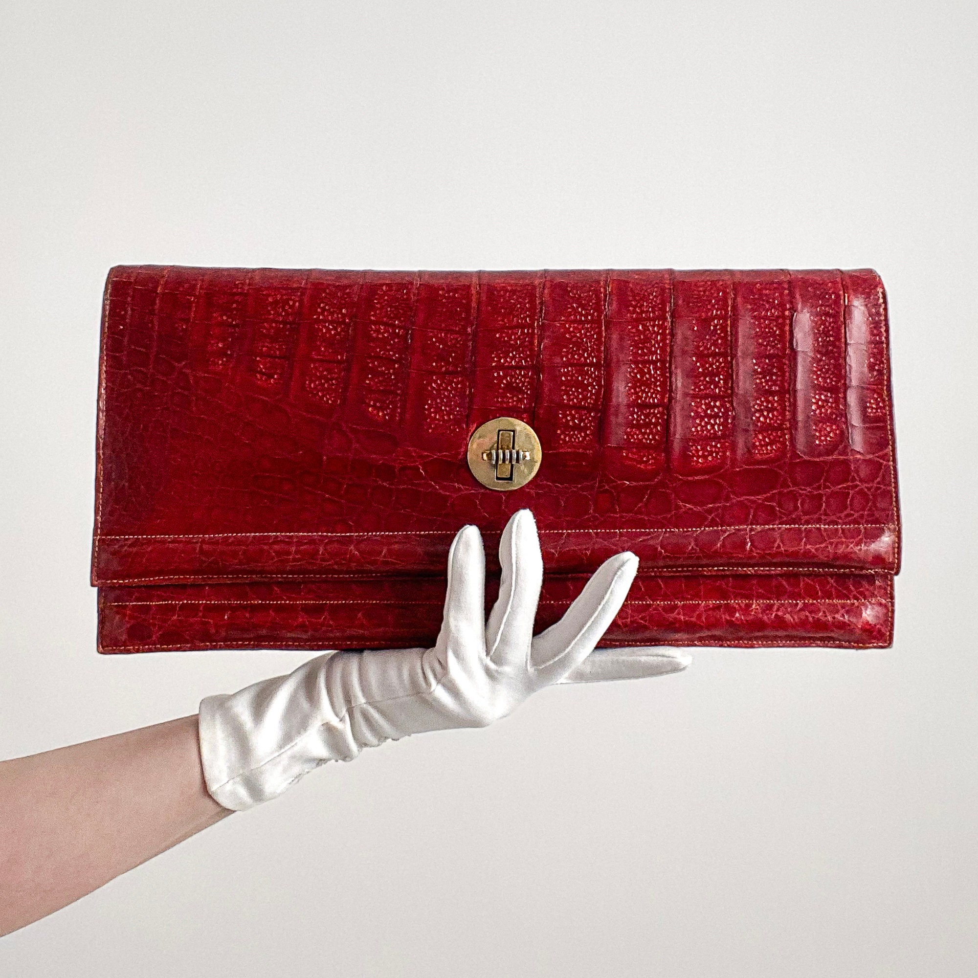 70s Oversized Clutch Red Leather Wristlet Purse Handbag - Ruby Lane