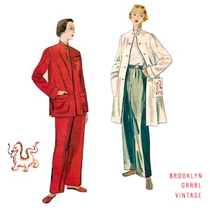 Vintage naaipatroon jaren 40 pyjama met mantel / buste 32 / pdf-patroon / direct downloaden