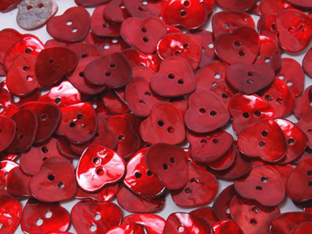 30pcs 15mm Crimson Mother of Pearl Heart Shape Shell Buttons Sewing ...