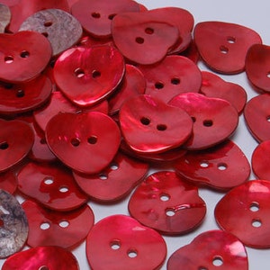 Crimson Mother of Pearl Heart Shape Shell Buttons 20mm X 20pcs Sewing Craft Scrapbook SB020