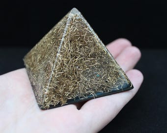 Brass & Natural Crystals EMF Transforming Orgone Energy Pyramid