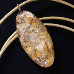 Brass Amber 24k Gold Leaf Angel Aura Herkimer Diamond Quartz Crystal Energy Orgone Pendant Rare Elite Shungite