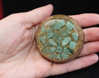 Natural Green Aventurine, Quartz and Brass  Orgone Disc Heart Chakra Disc
