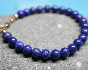 Lapis Lazuli Gold Filled Bead Bracelet  - Peace - Protection - Confidence - Communication
