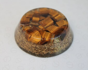 Occhio di Tigri Naturali, Quarzo e Ottone Orgone Disco Terzo Occhio & Disco Chakra Navale