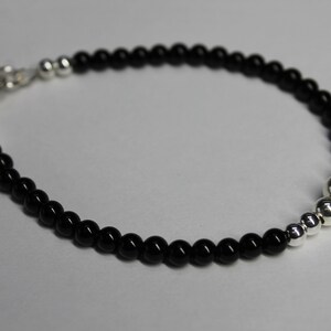 Black Onyx with Sterling Silver Bead Bracelet  - Support - Strength - Encouragement