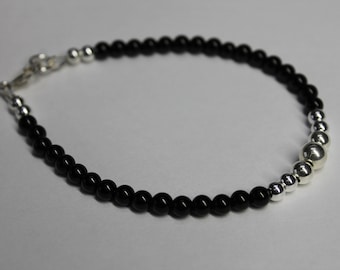 Black Onyx with Sterling Silver Bead Bracelet  - Support - Strength - Encouragement