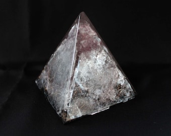Brass & Lepidolite Mica, Quartz Crystal Points EMF Transforming Orgone Energy Pyramid