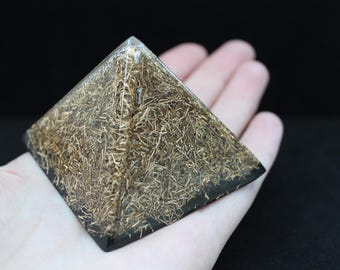 Brass & Natural Crystals EMF Transforming Orgone Energy Pyramid