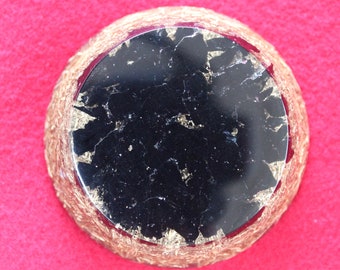 Natural Black Tourmaline, Brass and Quartz Orgone Energy Base Chakra Disc