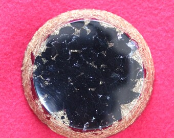 Natural Black Tourmaline, Brass and Quartz Orgone Energy Base Chakra Disc