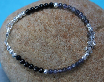 Tibetan Black Diamond Quartz Iolite Black Onyx Bead Bracelet  - Protection - Grounding -