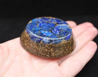 Lapislazzuli naturali, quarzo e ottone orgone disco gola e terzo occhio chakra disco