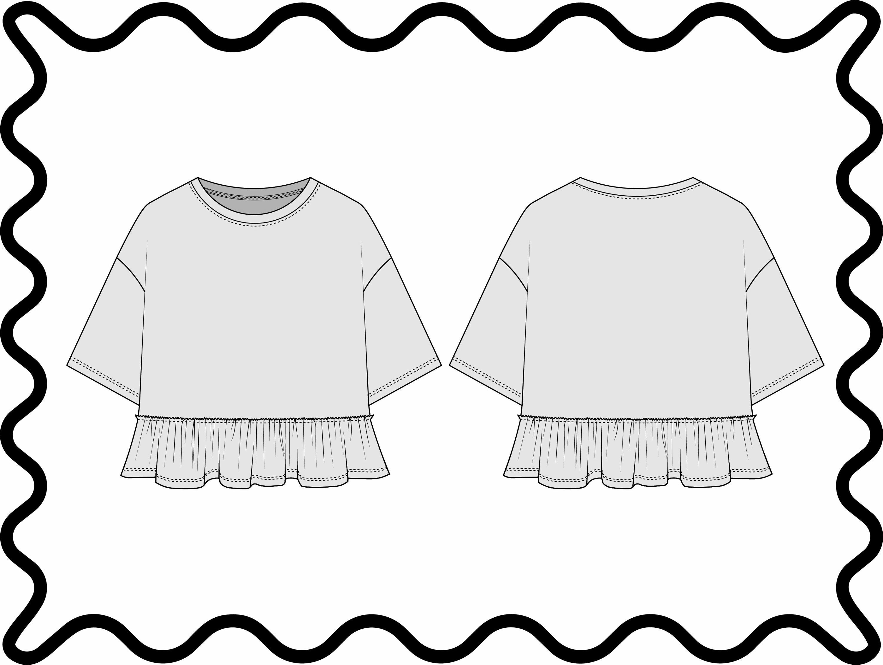 Outlay Template Ruffle Boxy Ruffle Tee - Fashion Flat Sketch, Fashion Template, Technical ...