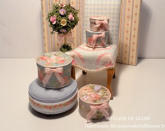 Digital Download Printable Dollhouse Miniature vintage Hatbox Set of 4-- 1:12 scale-- Tutorial Included (English&Spanish)