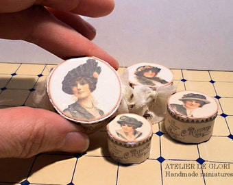 Digital Download Printable Dollhouse Miniature Hatbox Set of 4-- 1:12 scale-- Tutorial Included (English&Spanish)