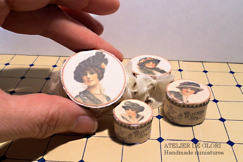 Digital Download Printable Dollhouse Miniature Hatbox Set of 4 1:12 scale Tutorial Included English&Spanish image 1