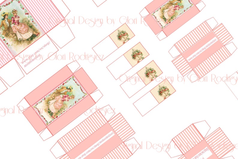 Digital Download Printable Dollhouse Miniature San Valentine Boxes Set of 7 1:12 scale Tutorial Included English&Spanish imagen 2