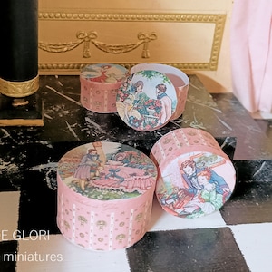 Lovely vintage hatboxes-- Digital Download Printable Dollhouse Miniature Hatbox Set of 4-- 1:12 scale-- Tutorial Included (English&Spanish)