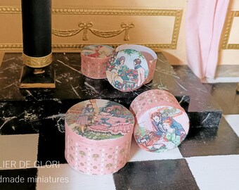 Lovely vintage hatboxes-- Digital Download Printable Dollhouse Miniature Hatbox Set of 4-- 1:12 scale-- Tutorial Included (English&Spanish)