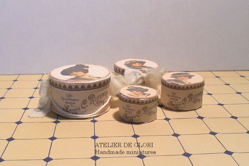 Digital Download Printable Dollhouse Miniature Hatbox Set of 4 1:12 scale Tutorial Included English&Spanish image 2