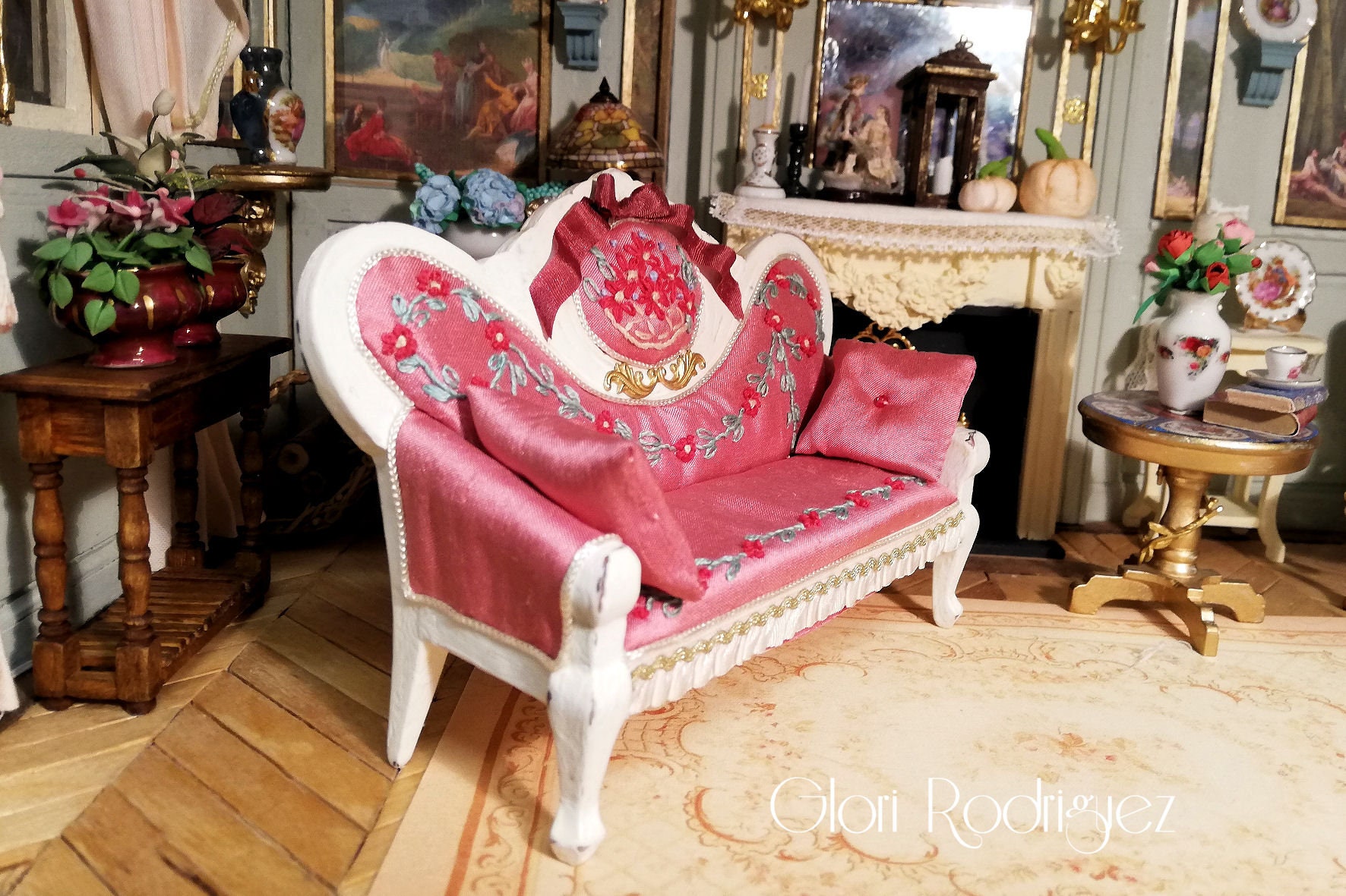 OOAK Lovely handembroidered settee French Louis XV Style Etsy España