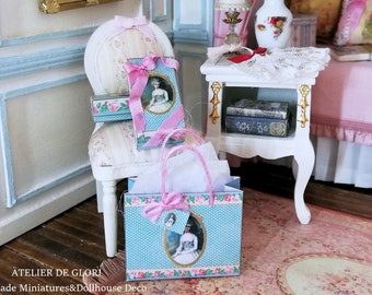 Digital Download Printable Dollhouse Miniature vintage box, bag and tag Set of 4-- 1:12 scale-- Tutorial Included (English&Spanish)