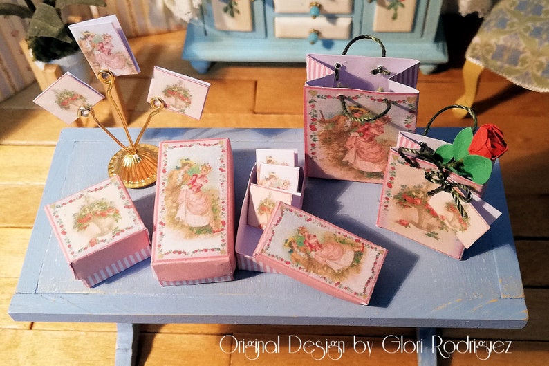 Digital Download Printable Dollhouse Miniature San Valentine Boxes Set of 7 1:12 scale Tutorial Included English&Spanish imagen 1