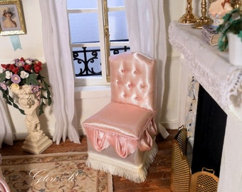 Handmade Napoleon III Style Slipper Chair having fringes decoration ~ 1:12th Scale