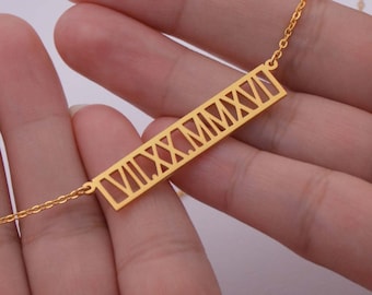 Roman Numerals Necklace,Custom Year Necklace,Date Necklace, Anniversary Gift