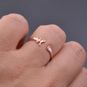 Custom Initial Birthstone Ring • Personalized Rose Gold Initial Ring • Dainty Initial Ring • New Mom Ring