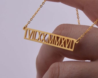 Personalized Roman Numeral Necklace • Stainless Steel Date Pendant