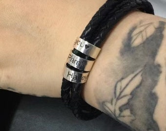 Personalized Leather Bracelet with Custom Name Beads