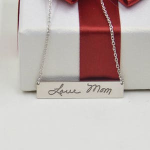 Personalized silver handwriting Necklace,signature Necklace,Your Handwriting Jewelry,925 Silver bar necklace-gift for Mom