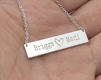Sterling Silver Name Plate Necklace: Personalized Bar Pendant