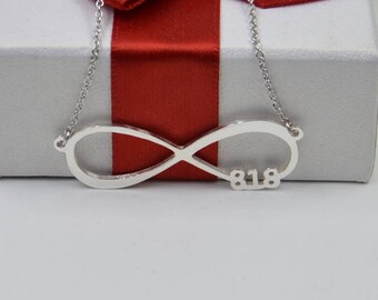 Number Infinity necklace engraved any number-silver infinity necklace-birthday gift for women-personalized gift for her