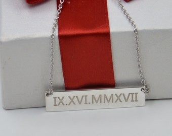 925 silver Roman numerals necklace-Engraved anniversary Necklace-Bridesmaid Gift-Mom Gift-Any date