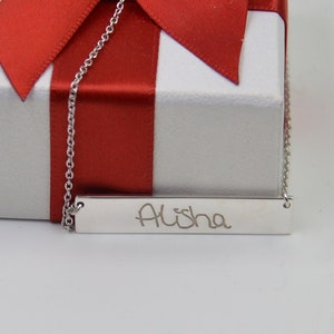 Silver Handwritten bar necklace-name bar necklace-custom any name-sterling silver handwriting jewelry-gift for Mom